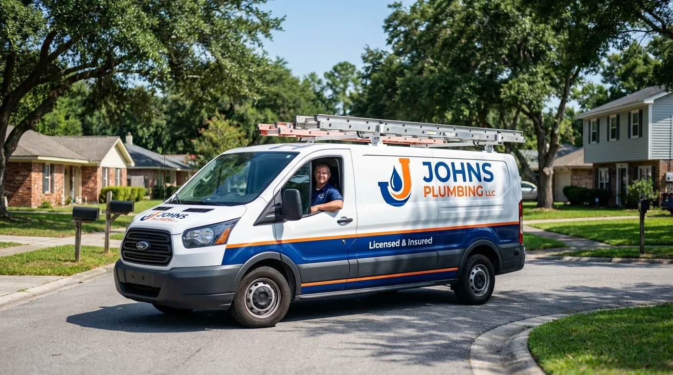 Johns Plumbing LLC service van in East Norwich, NY