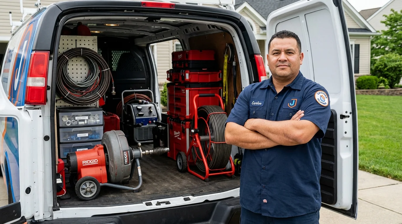 Professional drain cleaning equipment and Johns Plumbing LLC plumber in East Norwich