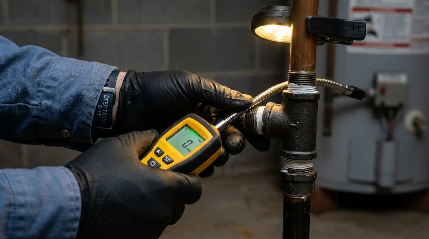 Gas leak detection with electronic sniffer by Johns Plumbing LLC in East Norwich