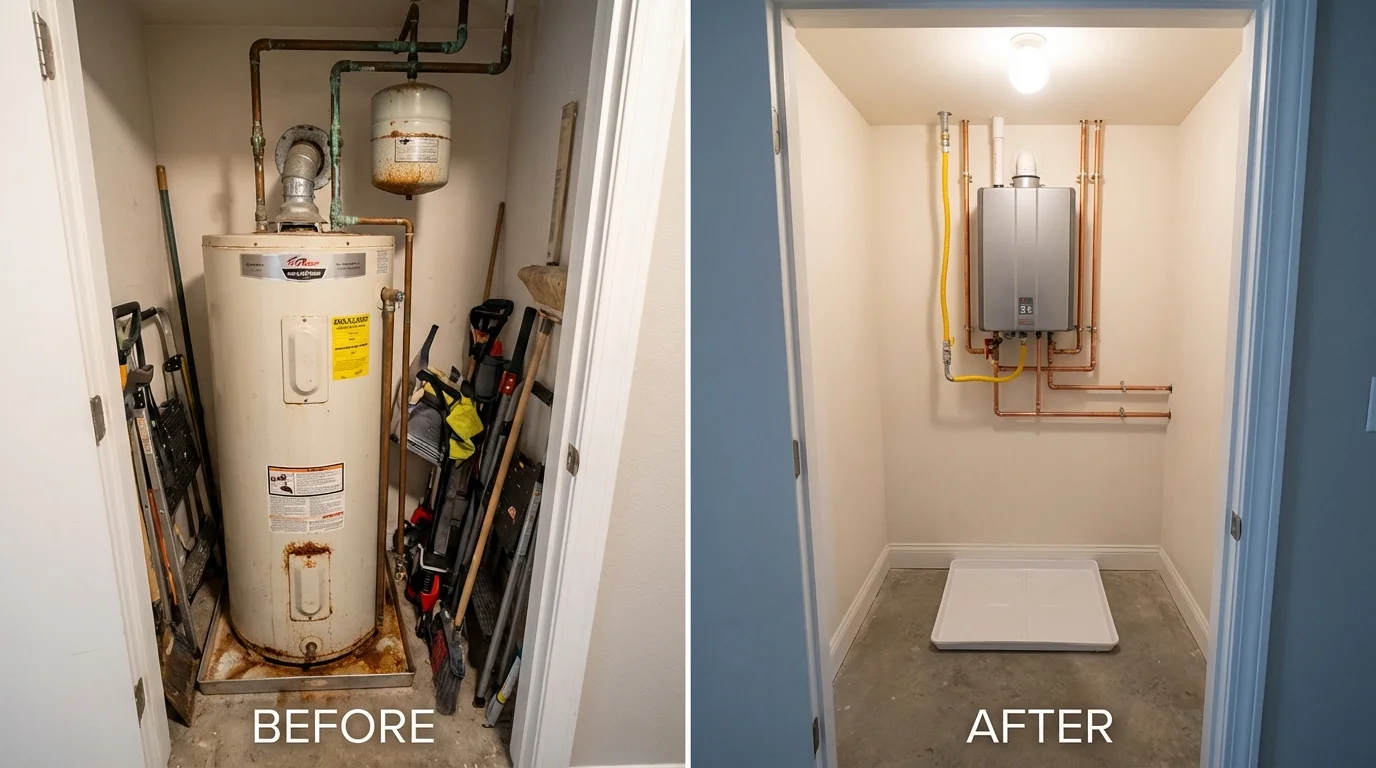 Tank water heater versus wall-mounted tankless unit comparison for East Norwich, NY homeowners